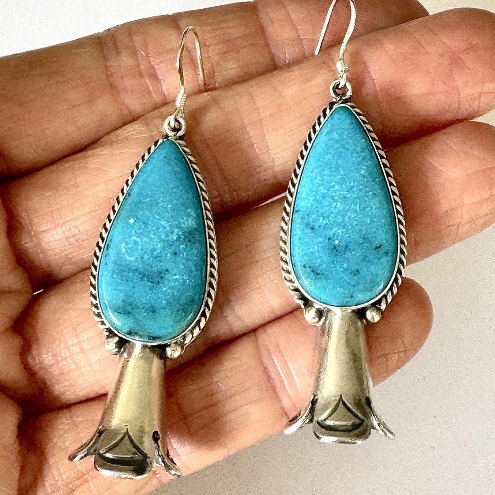 Navajo Squash Blossom Turquoise Earrings 925 Hook Naja Paige Gordon Native Amer